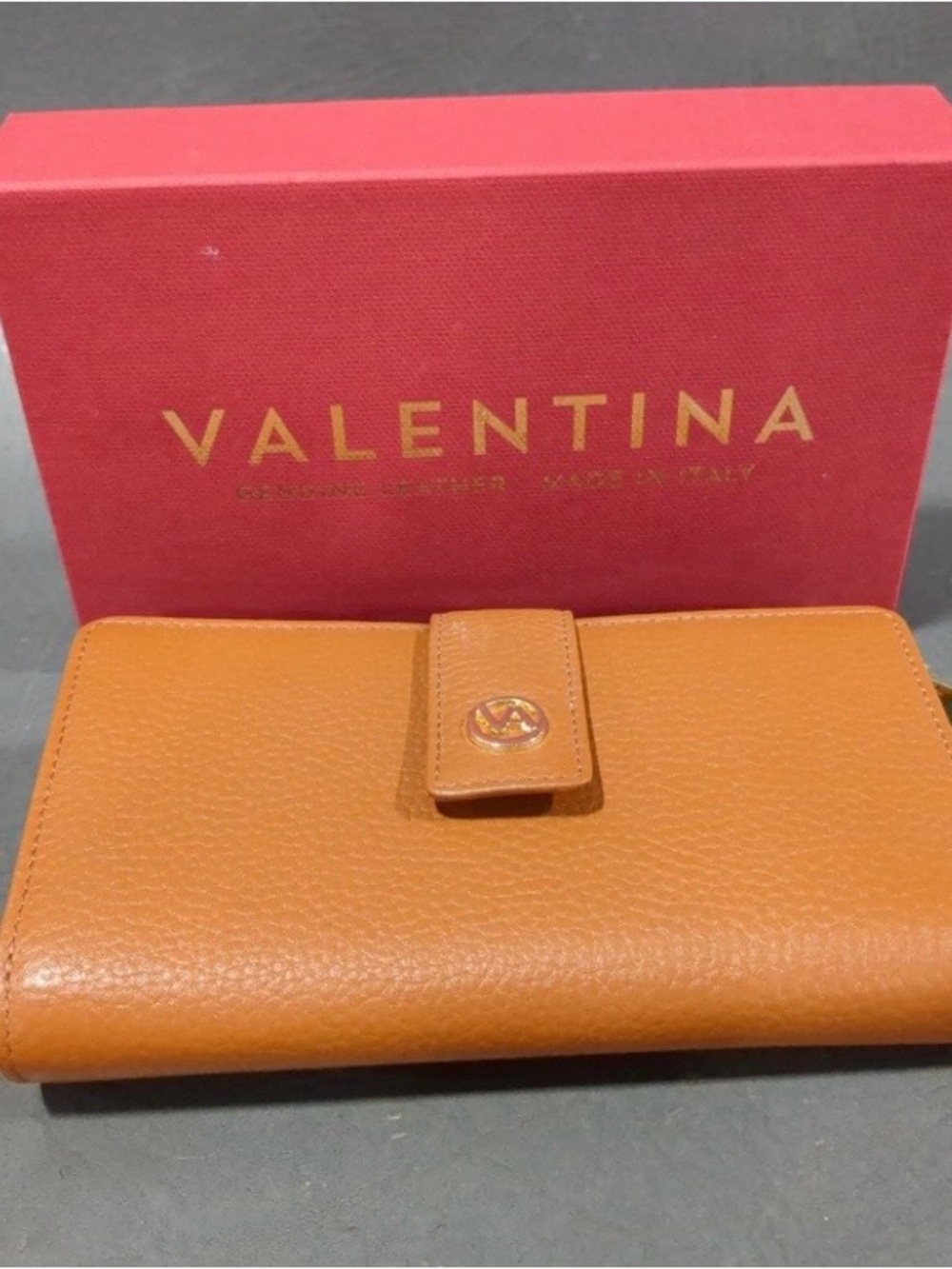 Valentina Orange Pebble Leather Snap Wallet